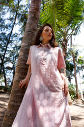 Rose Berry Embroidered Shirt Dress